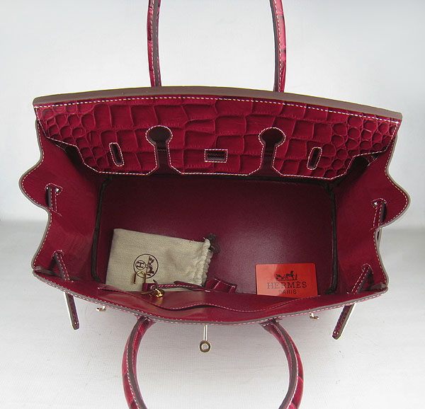 High Quality Fake Hermes Birkin 35CM Crocodile Veins Leather Bag Wine 6089 - Click Image to Close